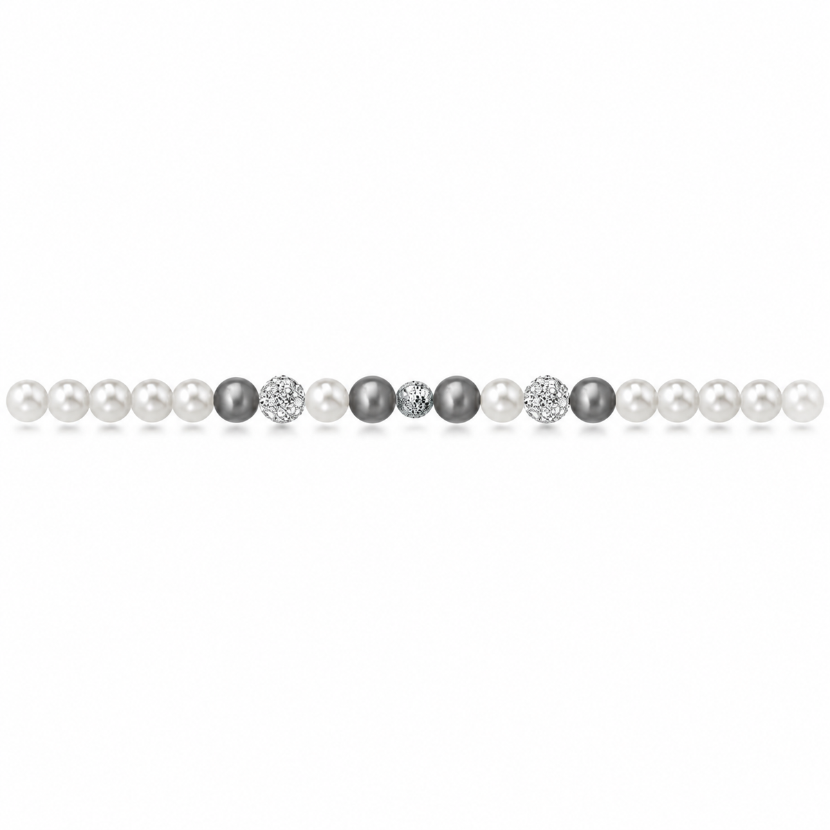 Bracciale di Perle Bianche e Grigie con Sfera in Oro Bianco 18kt