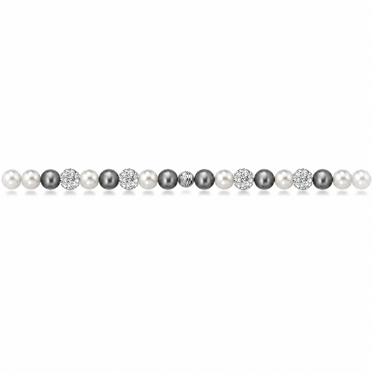 Bracciale di Perle Bianche e Grigie con Sfera in Oro Bianco 18kt
