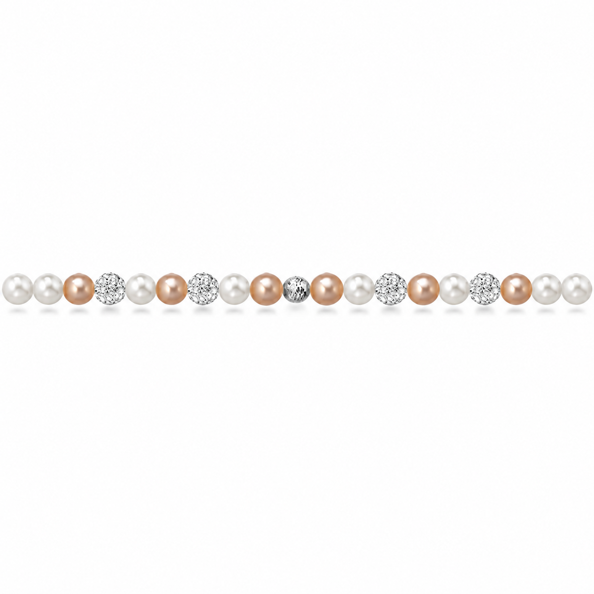 Bracciale di Perle Bianche e Rosa in Oro Bianco 18kt