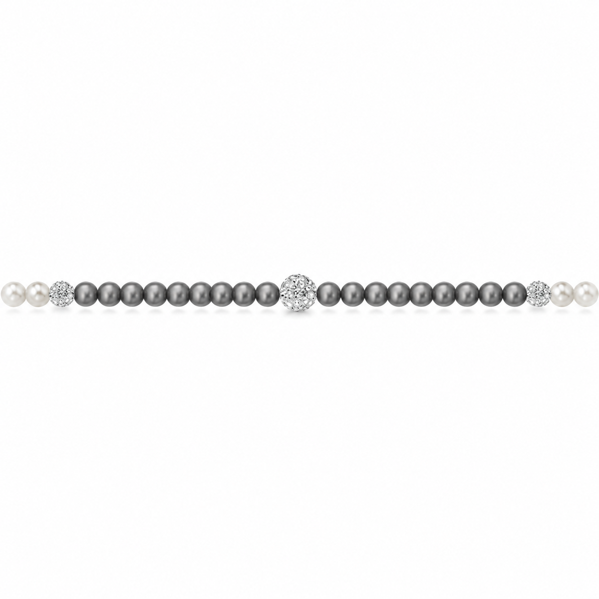 Bracciale di Perle Bianche e Grigie con Sfere Pavé di Zirconi