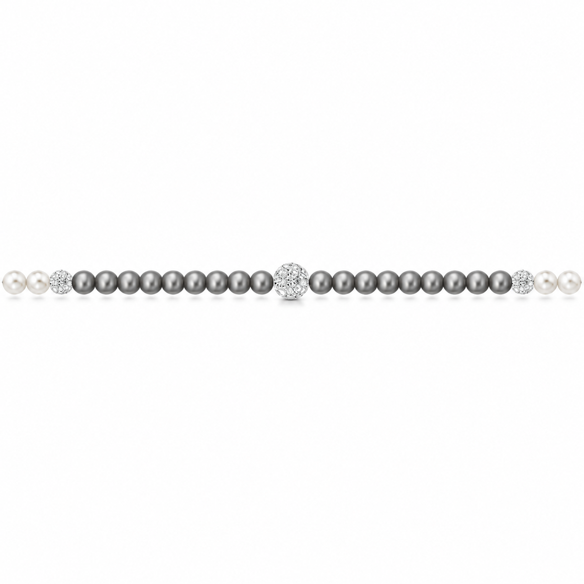 Bracciale di Perle Bianche e Grigie con Sfere Pavé di Zirconi