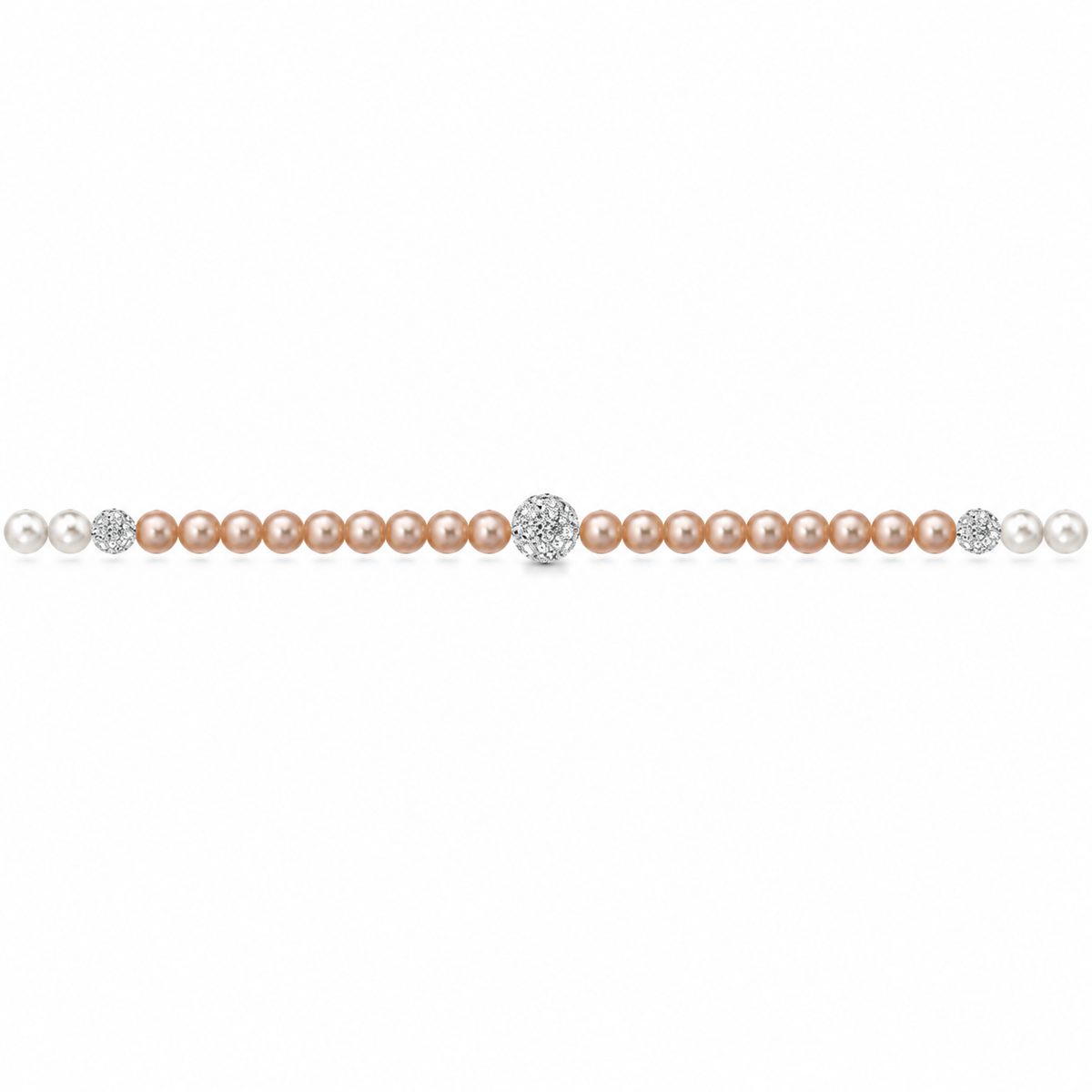 Bracciale di Perle Bianche e Grigie con Sfere Pavé di Zirconi