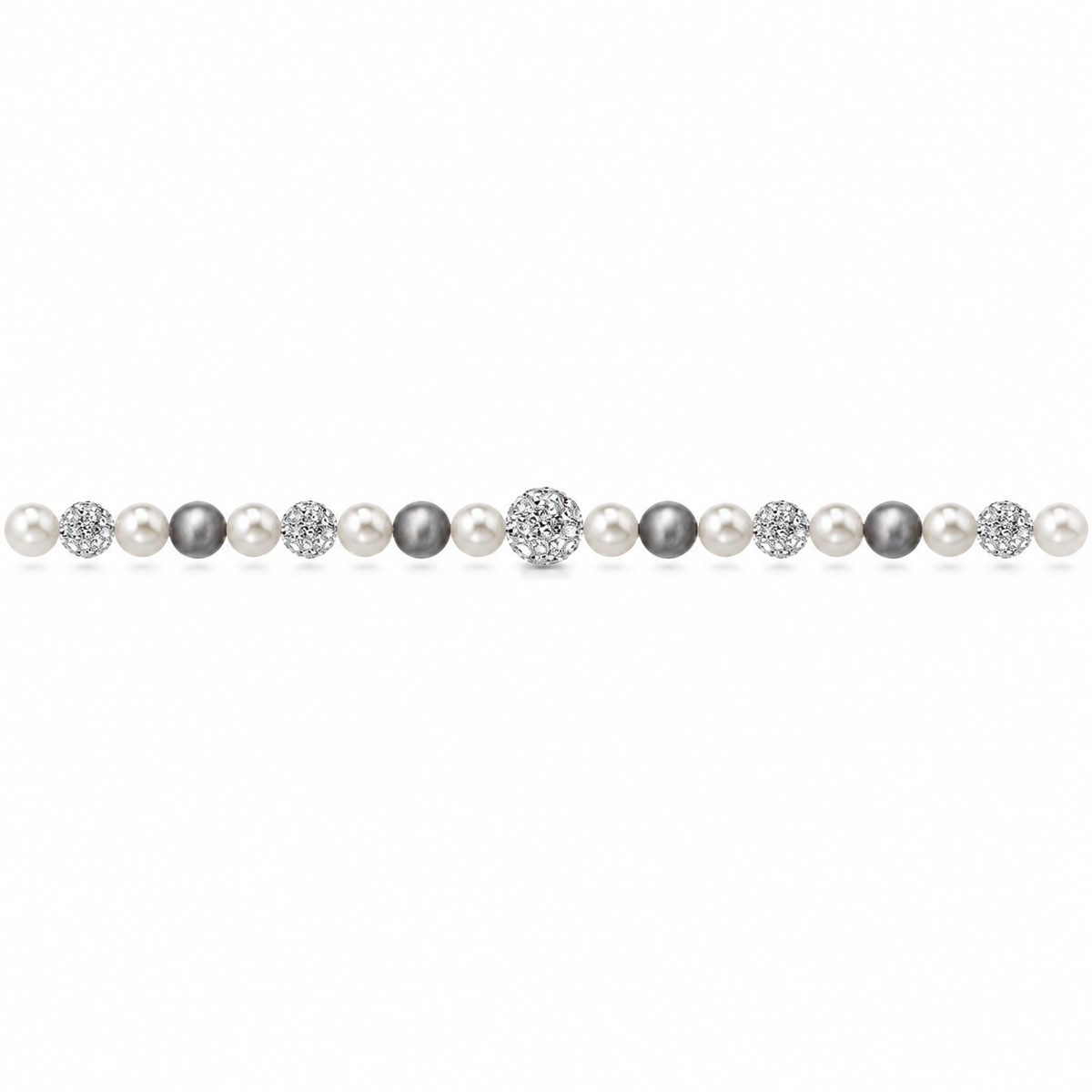 Bracciale di Perle Bianche e Grigie con Sfere Pavé di Zirconi