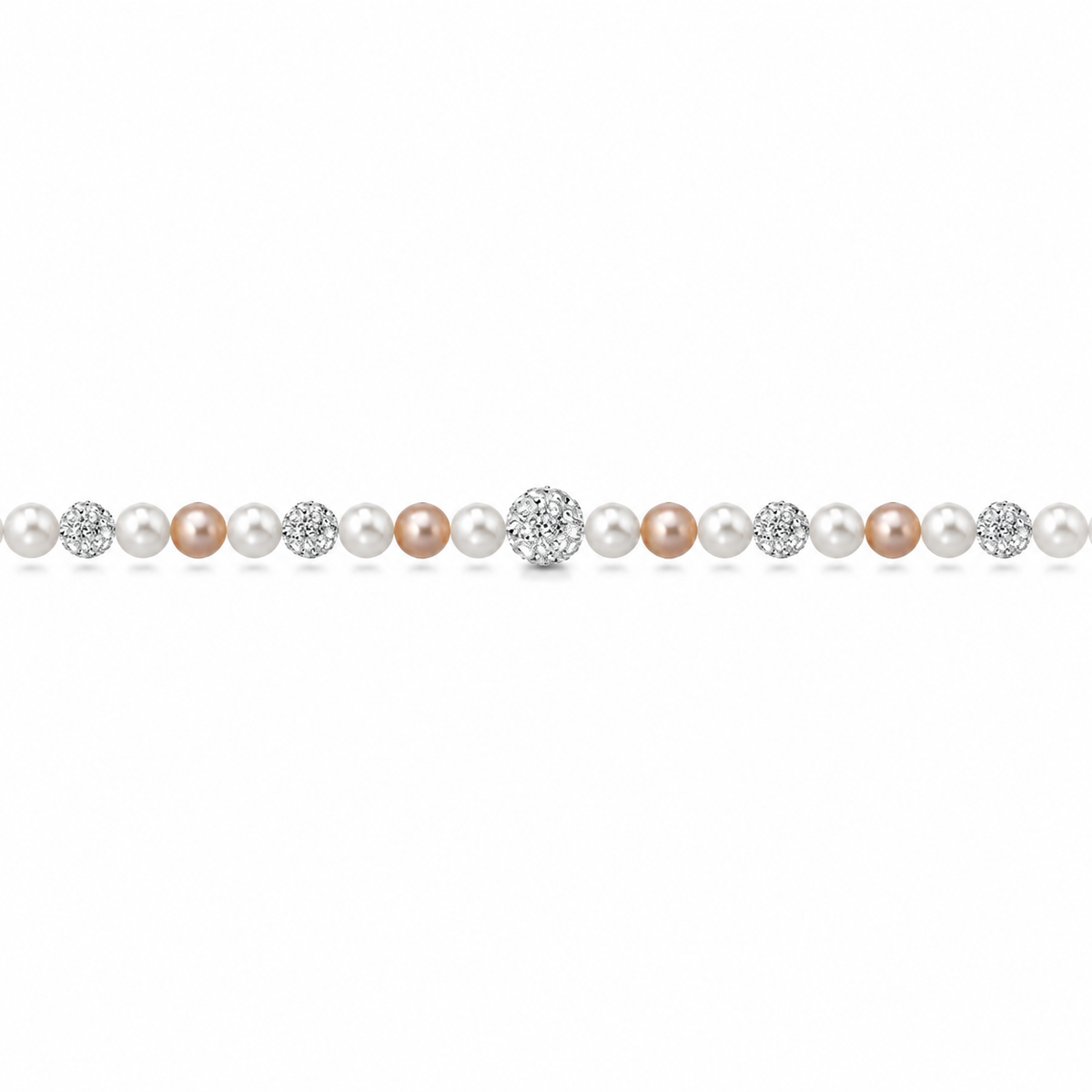 Bracciale di Perle Bianche e Grigie con Sfere Pavé di Zirconi