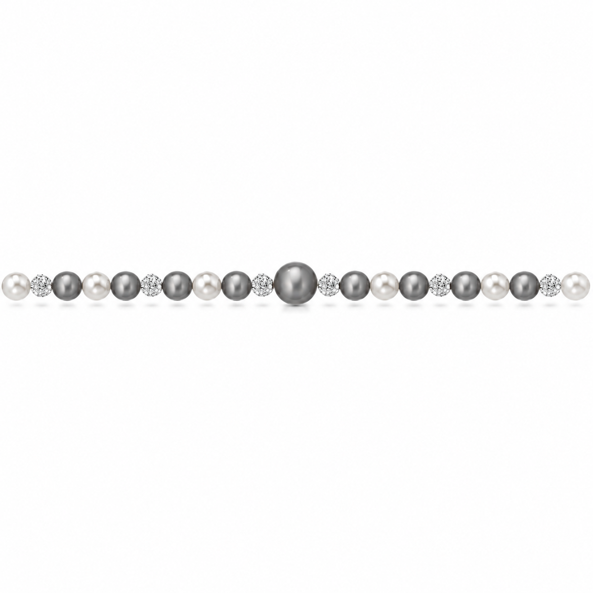 Bracciale di Perle Bianche e Grigie con Sfere Pavé di Zirconi