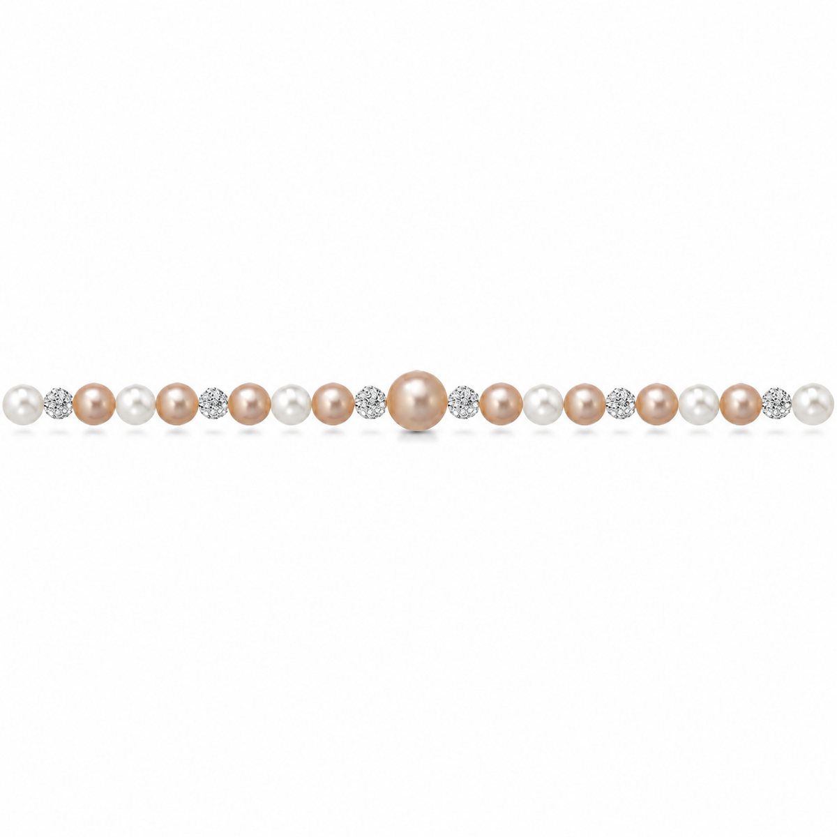 Bracciale di Perle Bianche e Grigie con Sfere Pavé di Zirconi