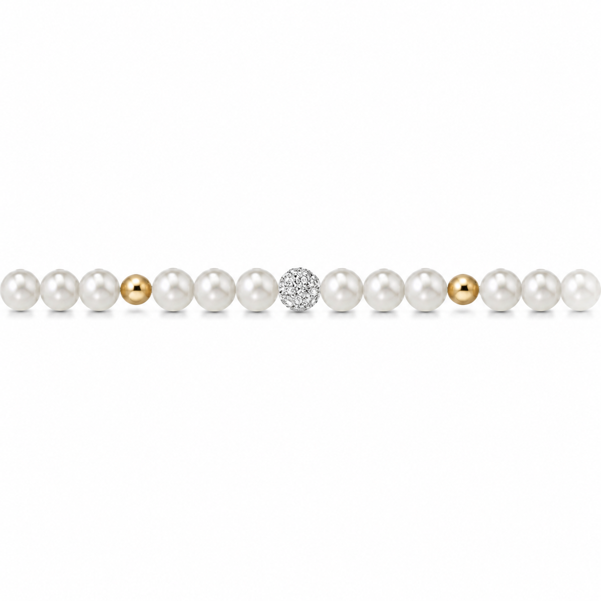 Bracciale di Perle con Finitura Minimal e Zirconi in Oro Giallo 18kt