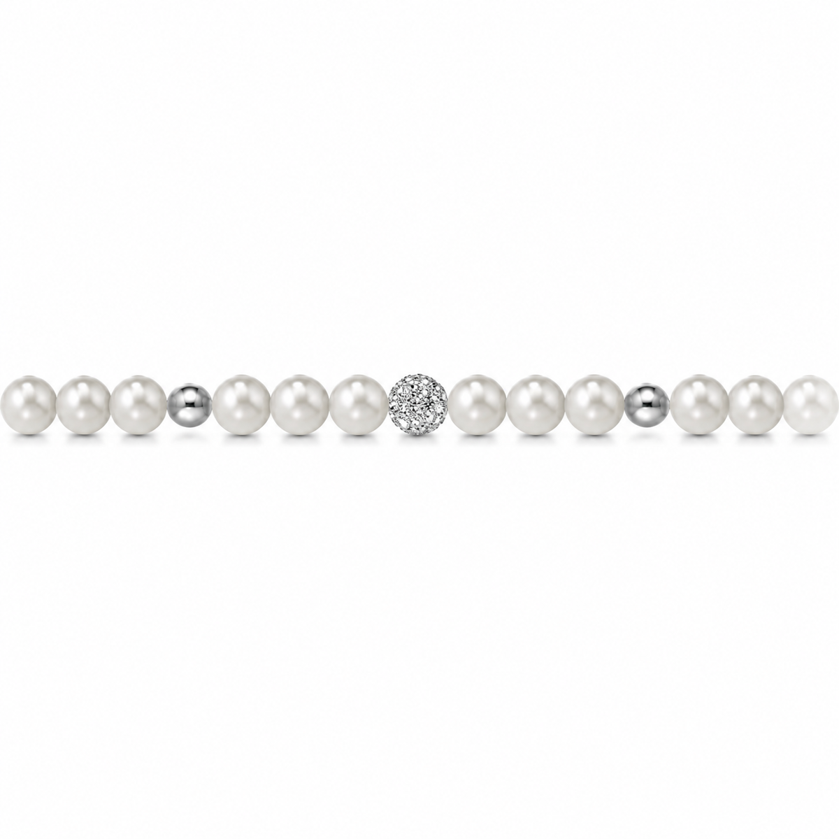 Bracciale di Perle con Finitura Minimal e Zirconi in Oro Bianco 18kt