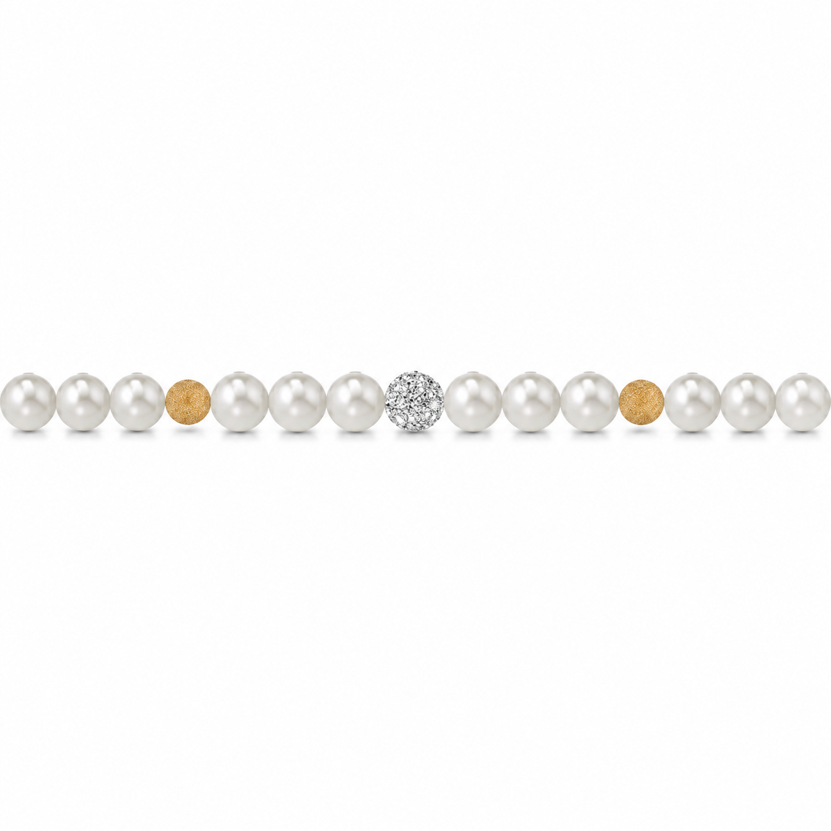 Bracciale di Perle con Finitura Minimal e Zirconi in Oro Giallo 18kt