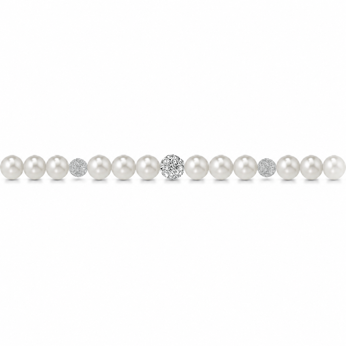 Bracciale di Perle con Finitura Minimal e Zirconi in Oro Bianco 18kt