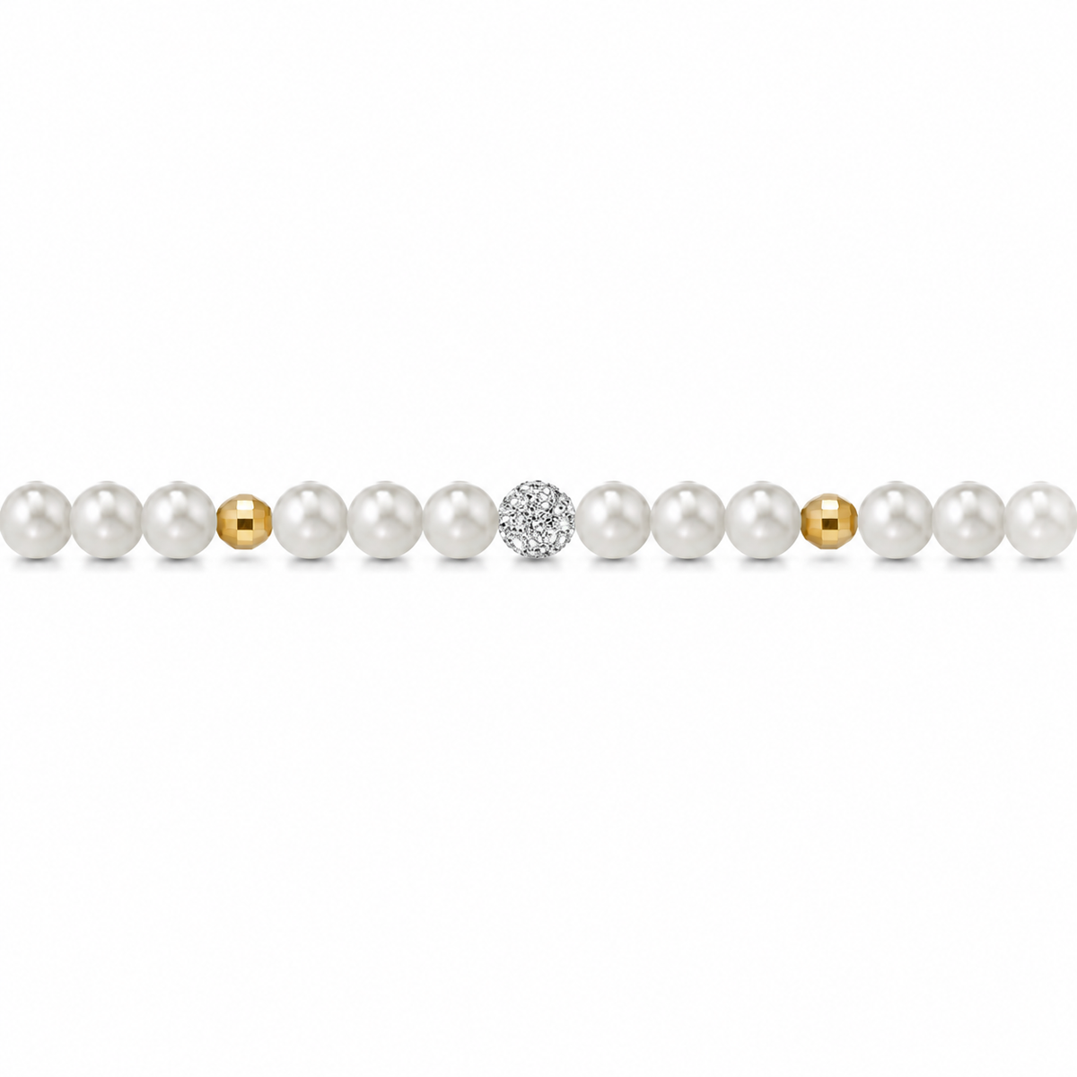 Bracciale di Perle con Finitura Minimal e Zirconi in Oro Giallo 18kt