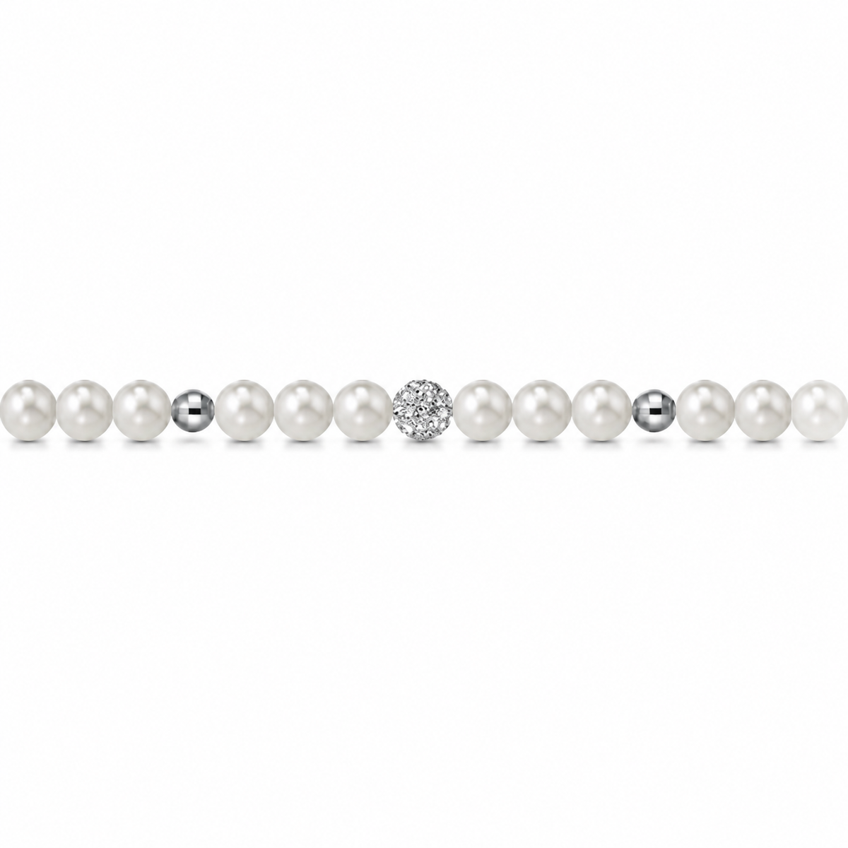 Bracciale di Perle con Finitura Minimal e Zirconi in Oro Bianco 18kt