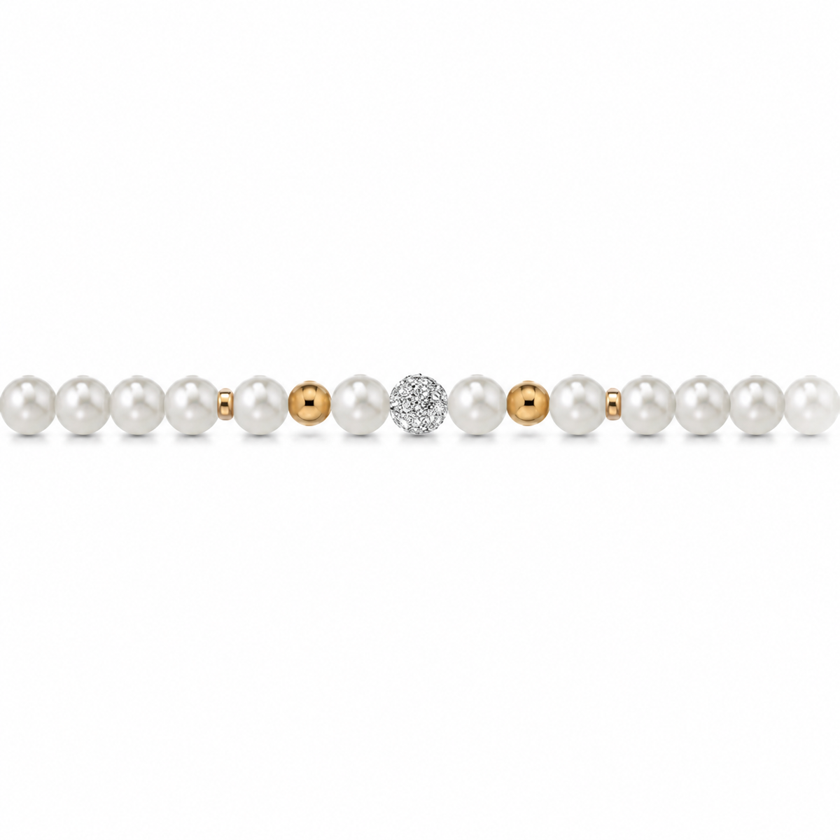 Bracciale di Perle con Finitura Minimal e Zirconi in Oro Giallo 18kt