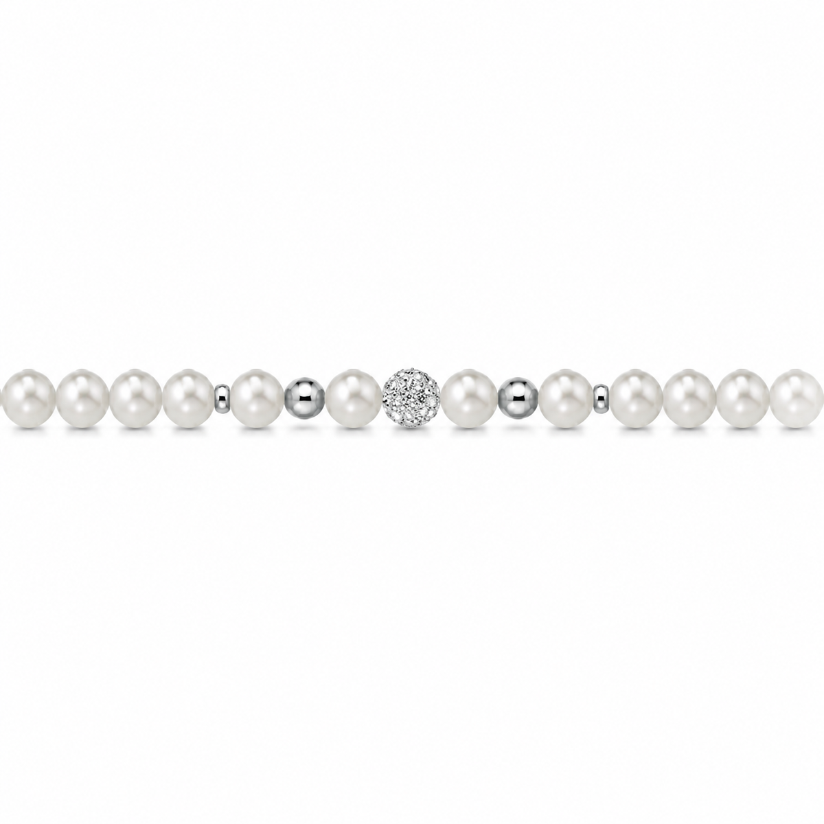 Bracciale di Perle con Finitura Minimal e Zirconi in Oro Bianco 18kt