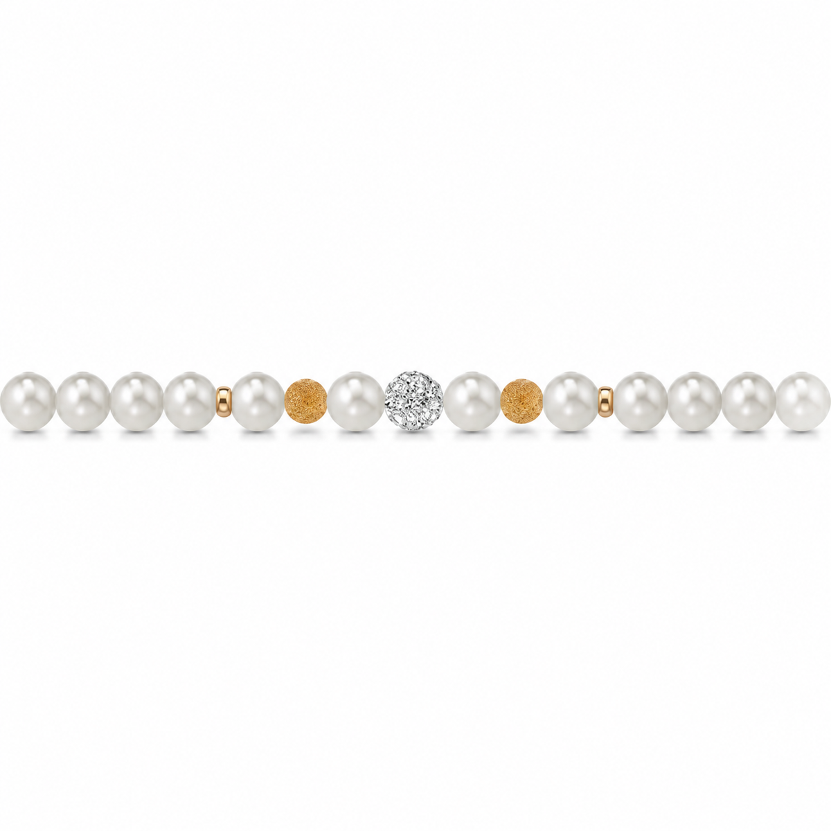 Bracciale di Perle con Finitura Minimal e Zirconi in Oro Giallo 18kt