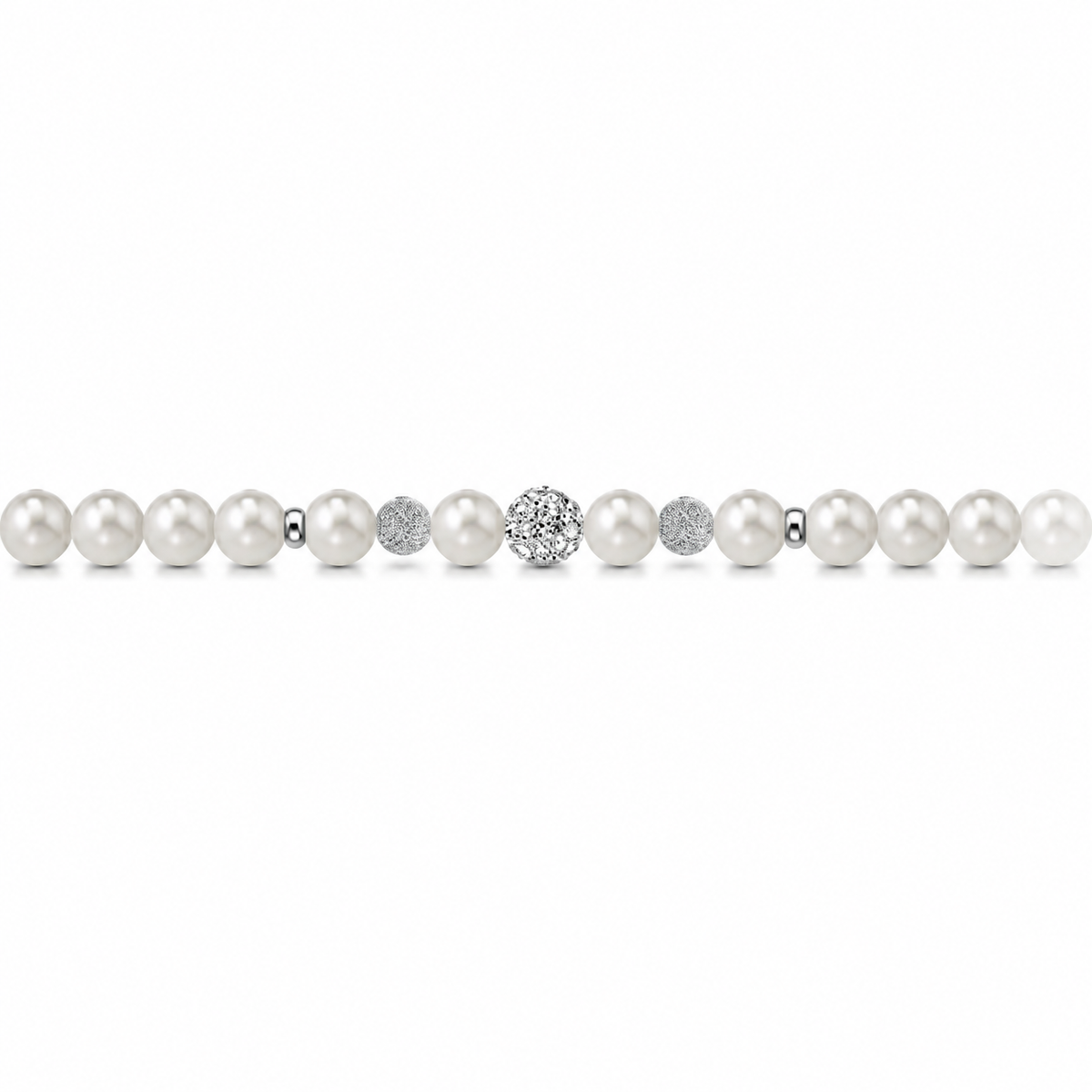 Bracciale di Perle con Finitura Minimal e Zirconi in Oro Bianco 18kt