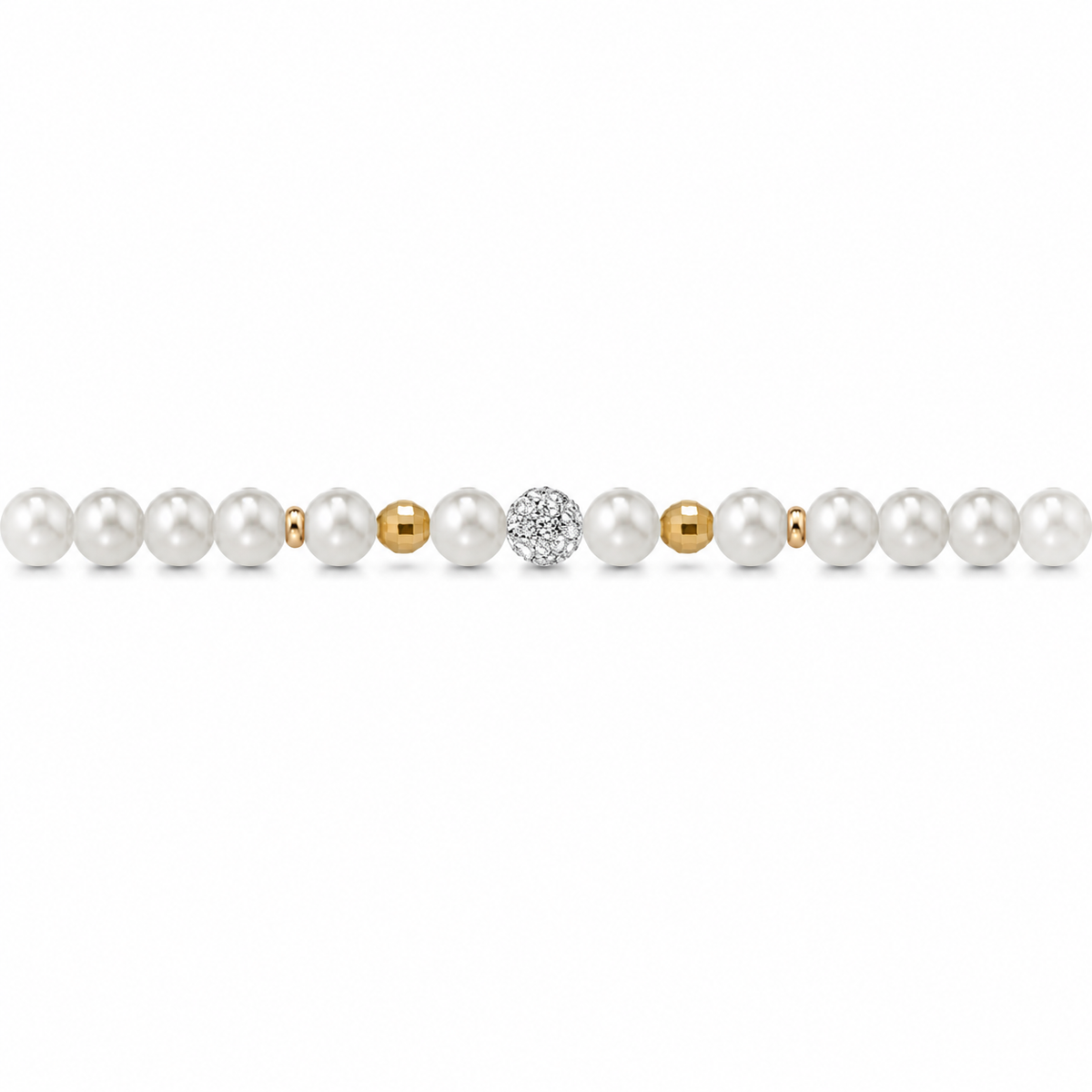 Bracciale di Perle con Finitura Minimal e Zirconi in Oro Giallo 18kt