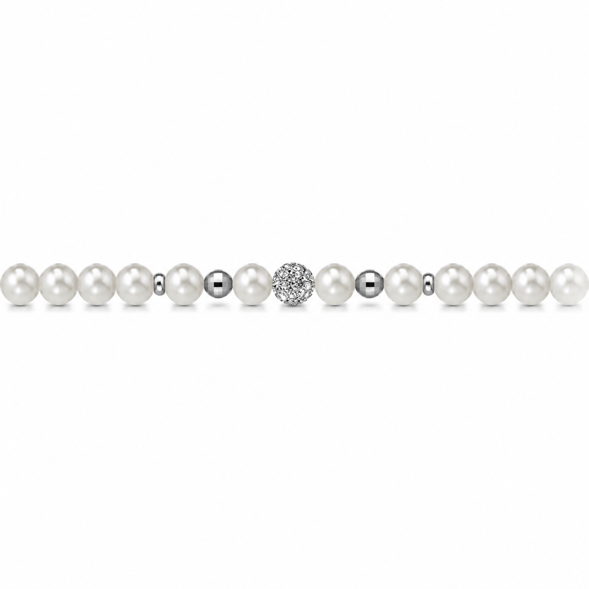 Bracciale di Perle con Finitura Minimal e Zirconi in Oro Bianco 18kt