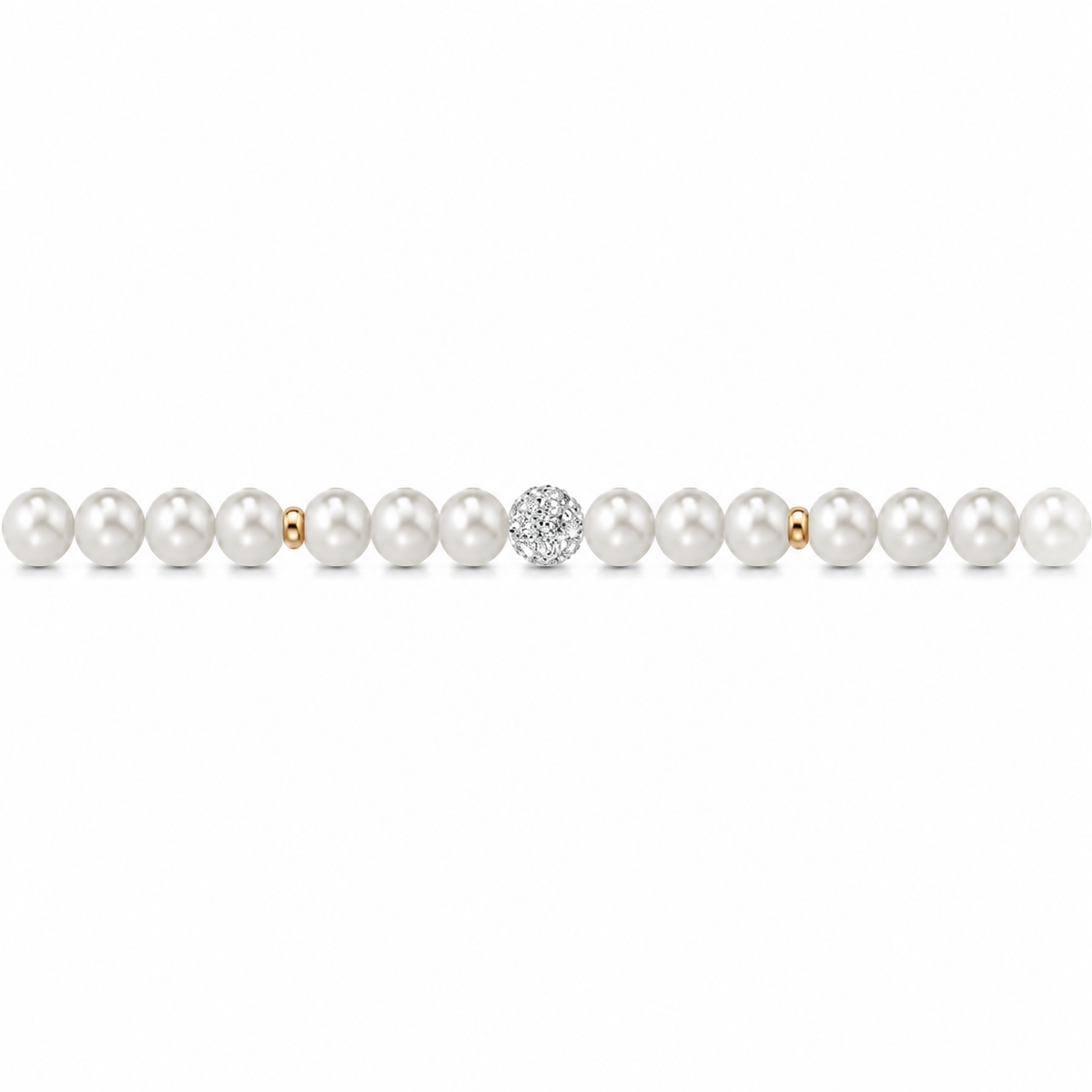 Bracciale di Perle con Finitura Minimal e Zirconi in Oro Giallo 18kt