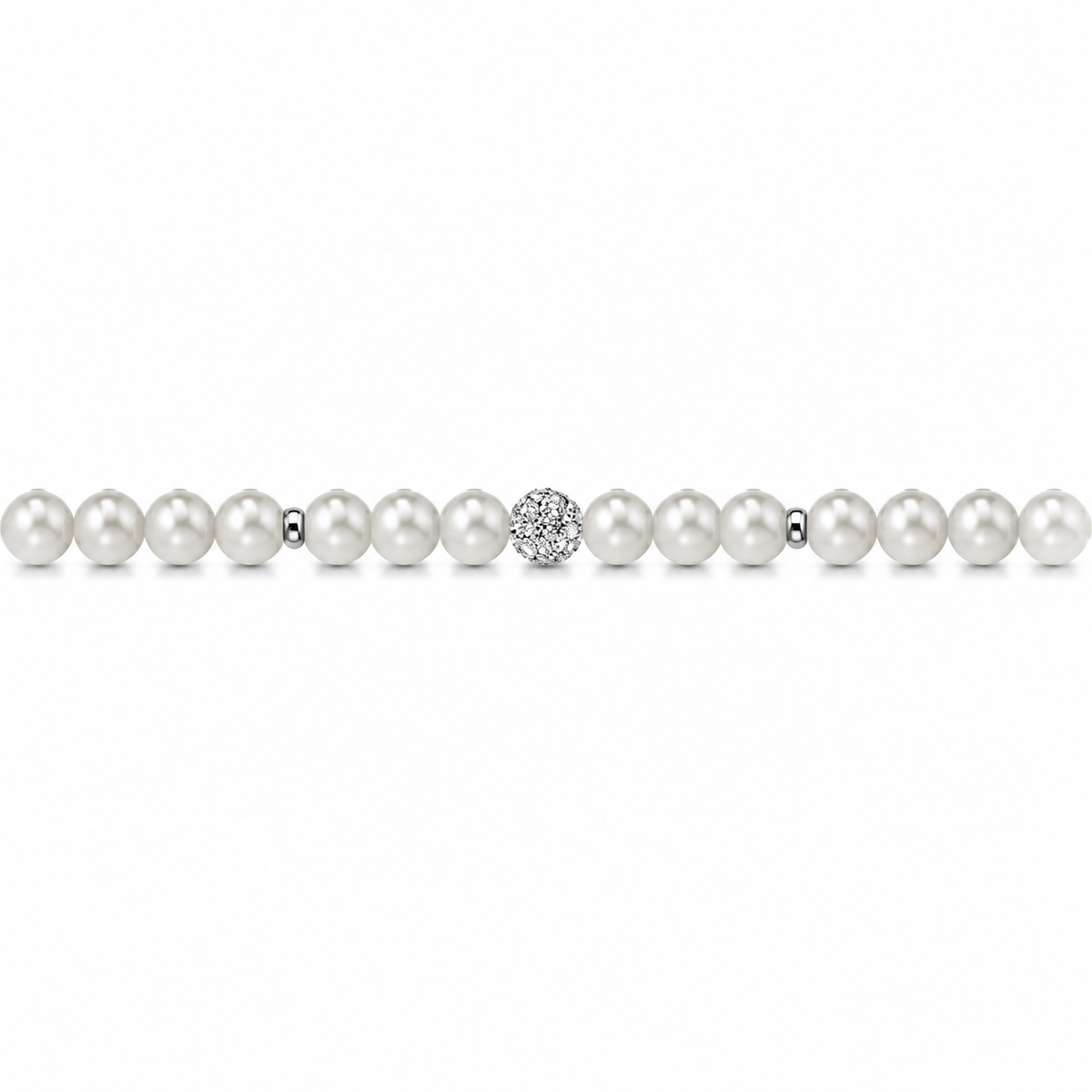 Bracciale di Perle con Finitura Minimal e Zirconi in Oro Bianco 18kt
