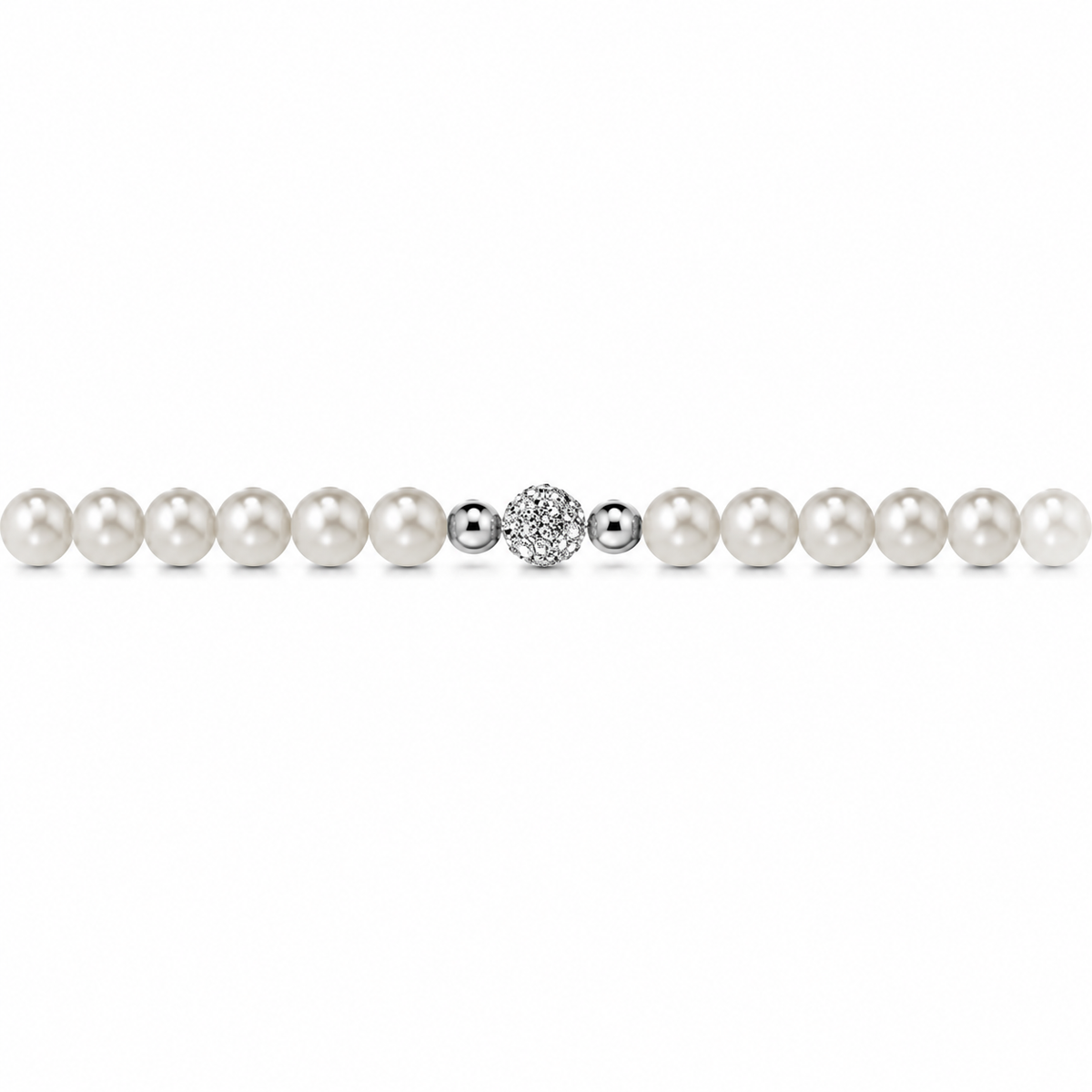 Bracciale di Perle con Finitura Minimal e Zirconi in Oro Bianco 18kt
