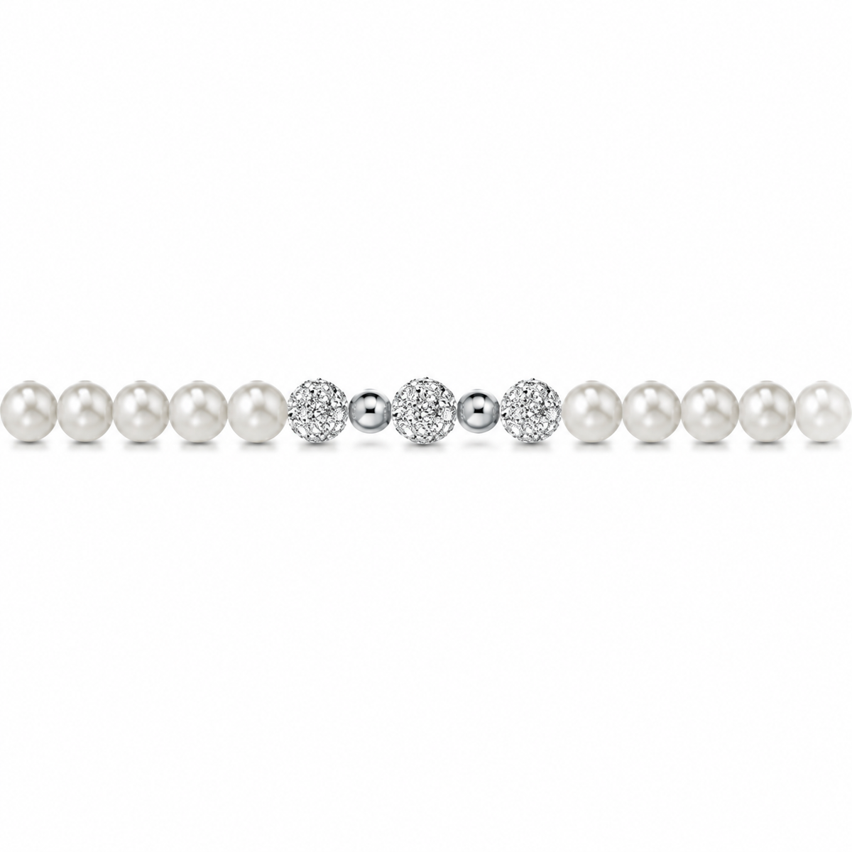 Bracciale di Perle con Finitura Minimal e Zirconi in Oro Bianco 18kt