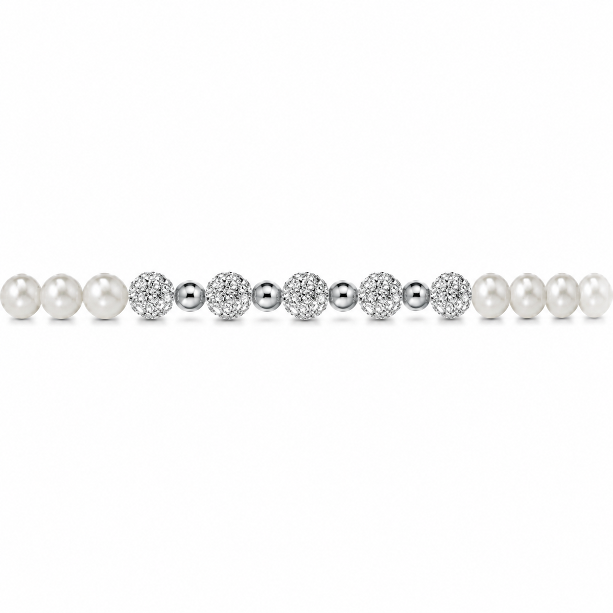 Bracciale di Perle con Finitura Minimal e Zirconi in Oro Bianco 18kt