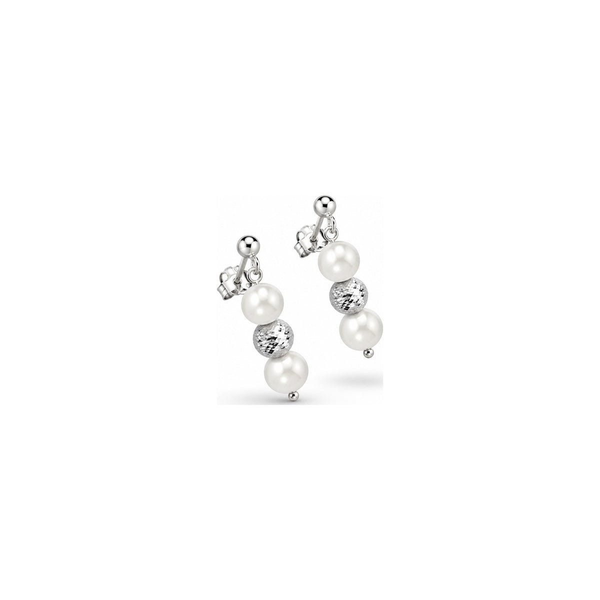 Orecchini di Perle con Sfere Sfaccettate in Oro Bianco 18kt