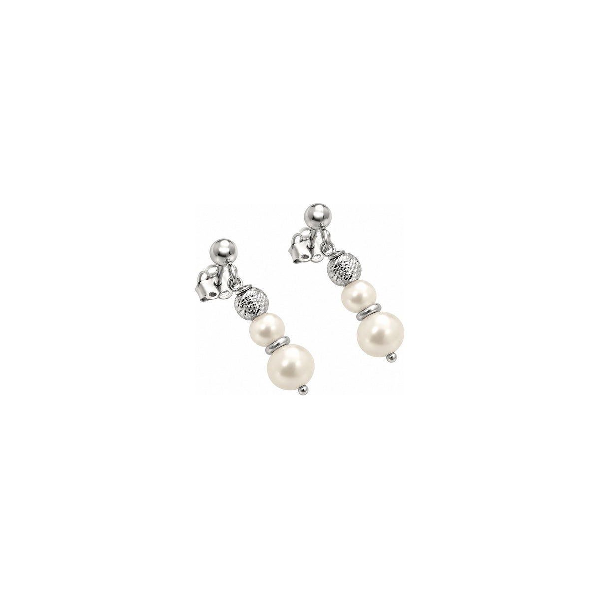Orecchini di Perle con Micro Sfere Sfaccettate in Oro Bianco 18kt