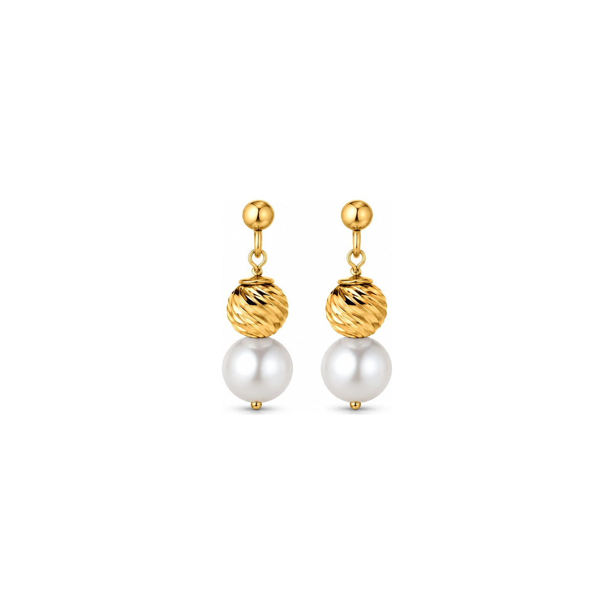 Orecchini di Perle con Sfere Rigate in Oro Giallo 18kt