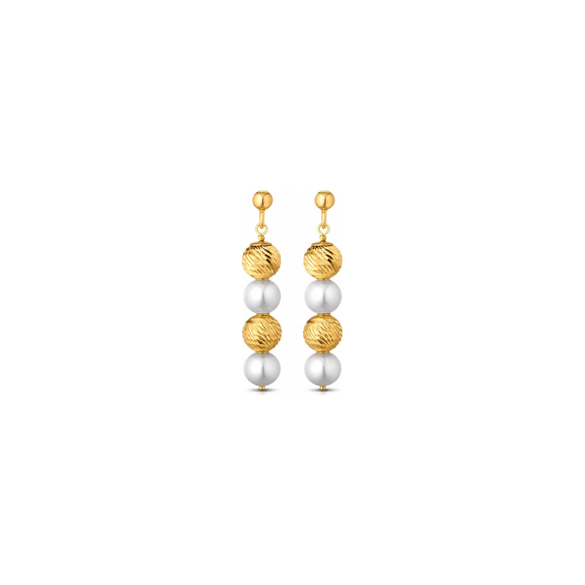 Orecchini di Perle con Sfere Rigate in Oro Giallo 18kt
