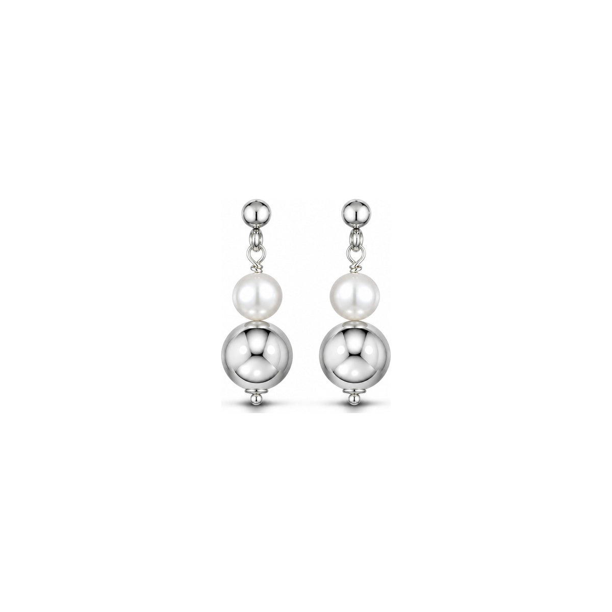 Orecchini di Perle con Sfere Lucide in Oro Bianco 18kt