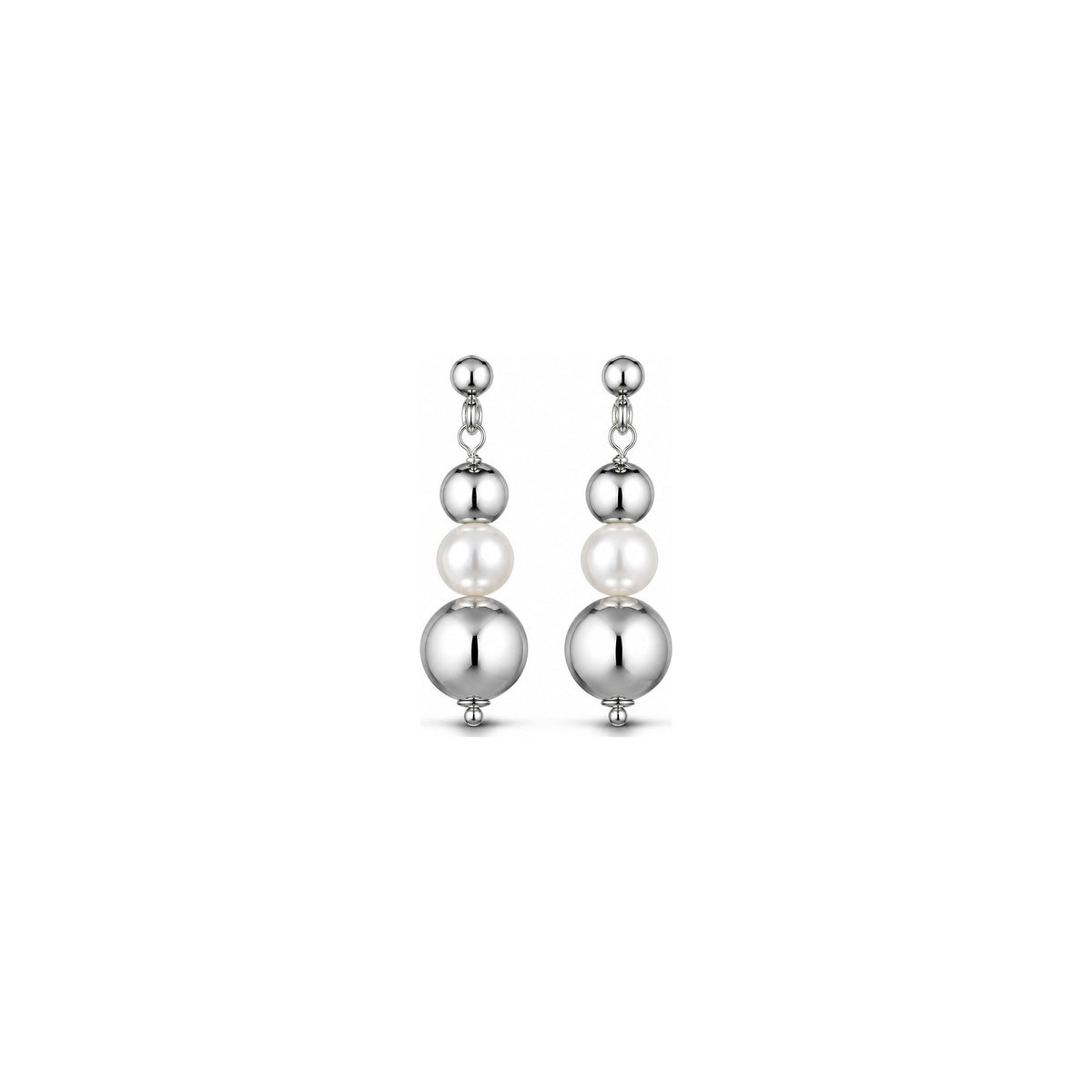 Orecchini di Perle con Sfere Lucide in Oro Bianco 18kt