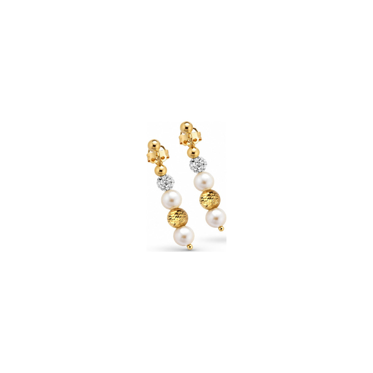 Orecchini di Perle con Sfere Sfaccettate e Lucide in Oro Giallo 18kt