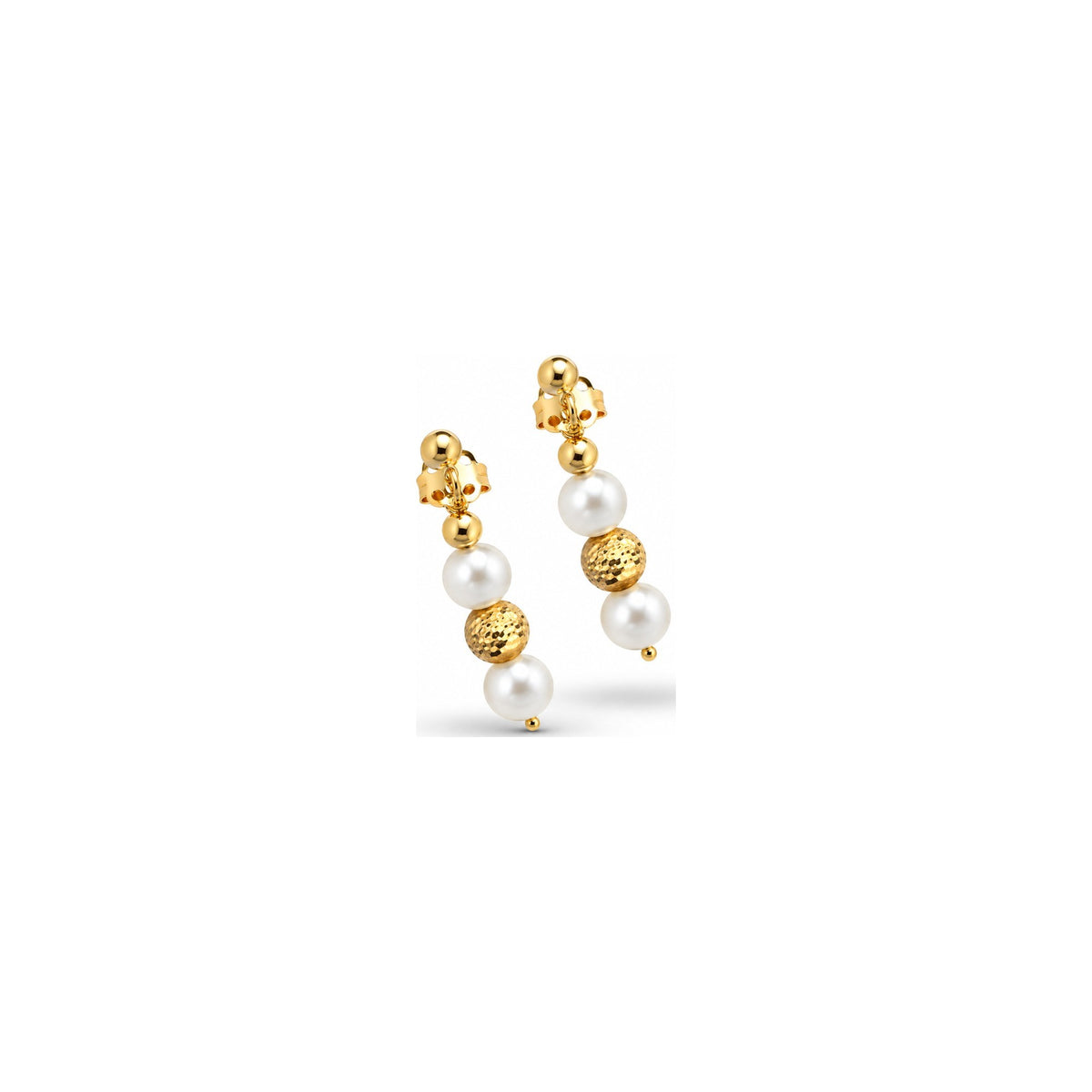 Orecchini di Perle con Sfere Sfaccettate e Lucide in Oro Giallo 18kt