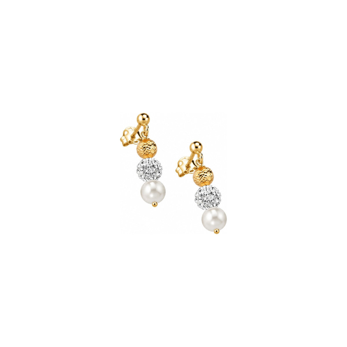 Orecchini di Perle con Sfere Sfaccettate e Diamanti in Oro Giallo 18kt