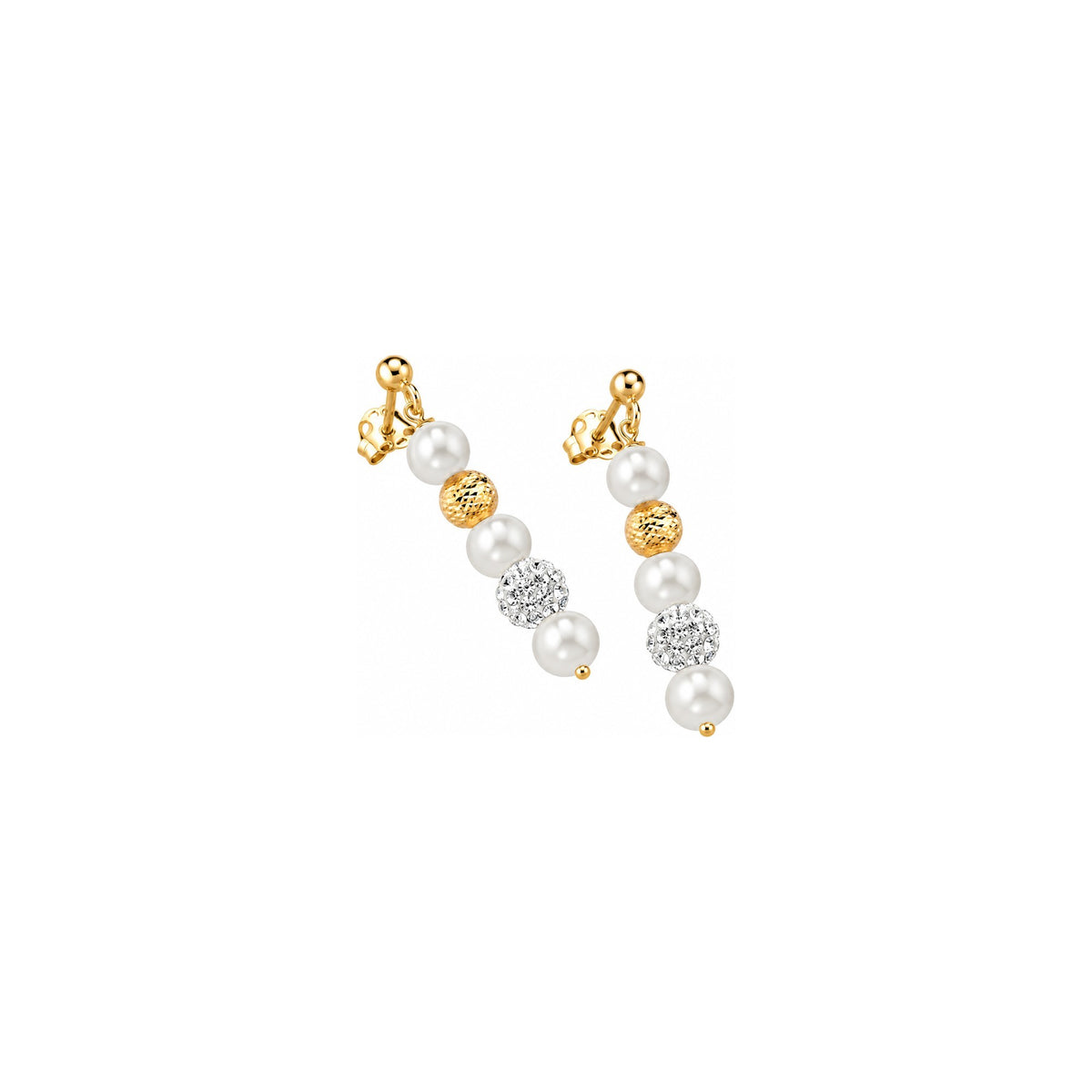 Orecchini di Perle con Sfere Sfaccettate e Diamanti in Oro Giallo 18kt