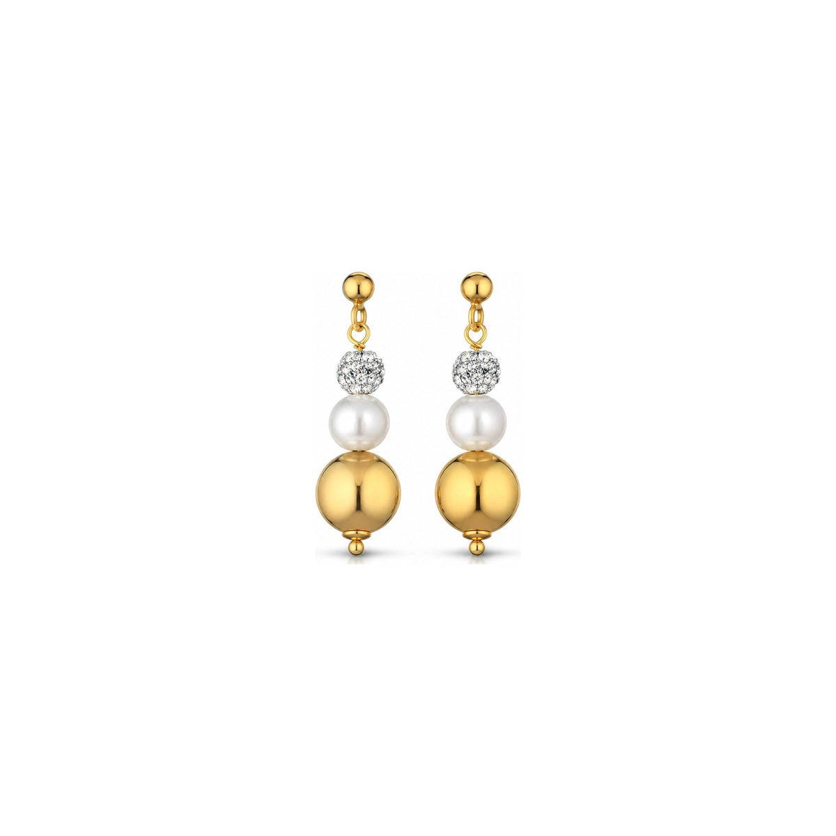 Orecchini di Perle con Sfere Lucide e Diamanti in Oro Giallo 18kt
