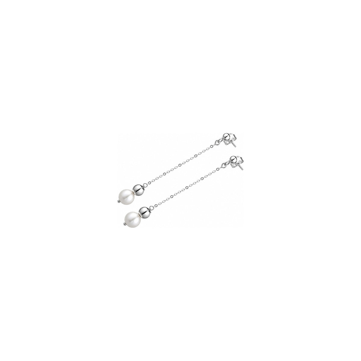 Orecchini di Perle con Sfere Lucide e Diamanti in Oro Bianco 18kt