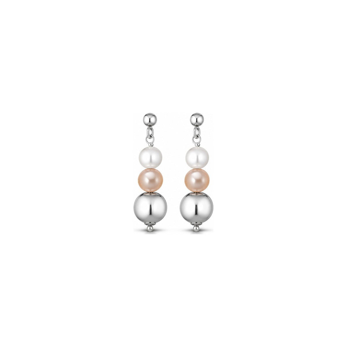 Orecchini di Perle Rosa con Dettaglio Prezioso in Oro Bianco 18kt