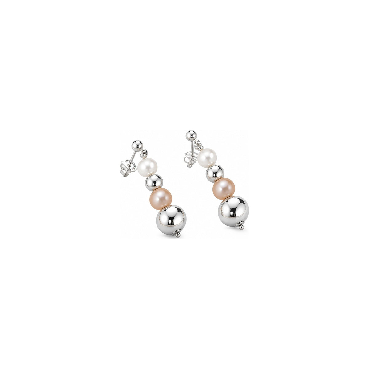 Orecchini di Perle Rosa con Dettaglio Prezioso in Oro Bianco 18kt