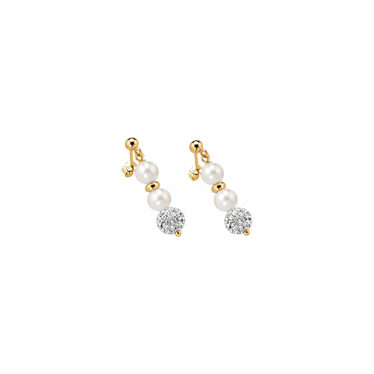 Orecchini di Perle con Finitura Minimal e Zirconi in Oro Giallo 18kt