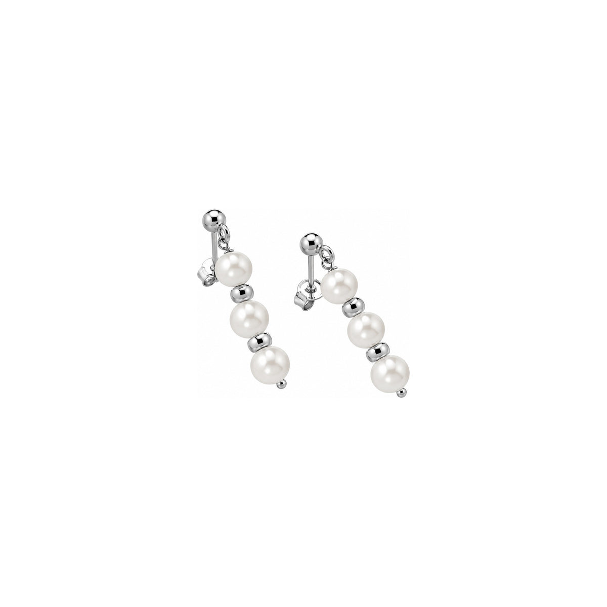 Orecchini di Perle con Finitura Minimal in Oro Bianco 18kt