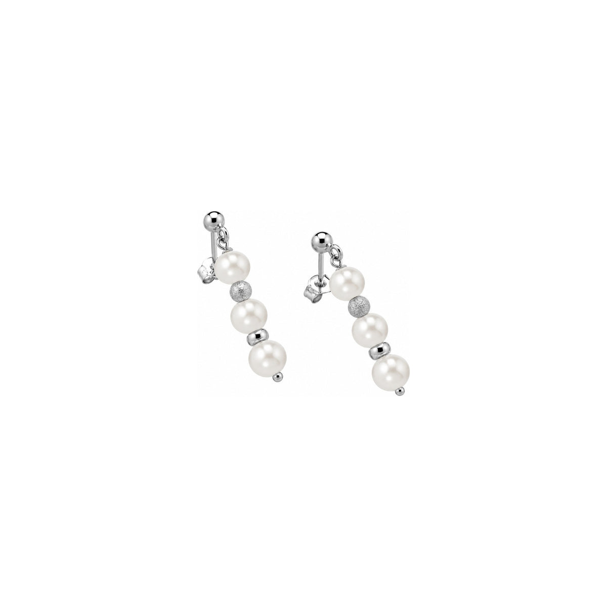 Orecchini di Perle con Finitura Minimal in Oro Bianco 18kt