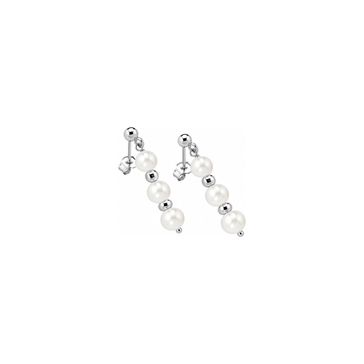Orecchini di Perle con Finitura Minimal in Oro Bianco 18kt