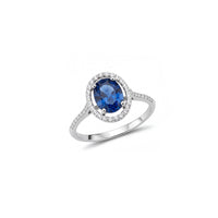 Anello Halo Zaffiro Lab Grown Taglio Ovale e Diamanti Oro 9kt