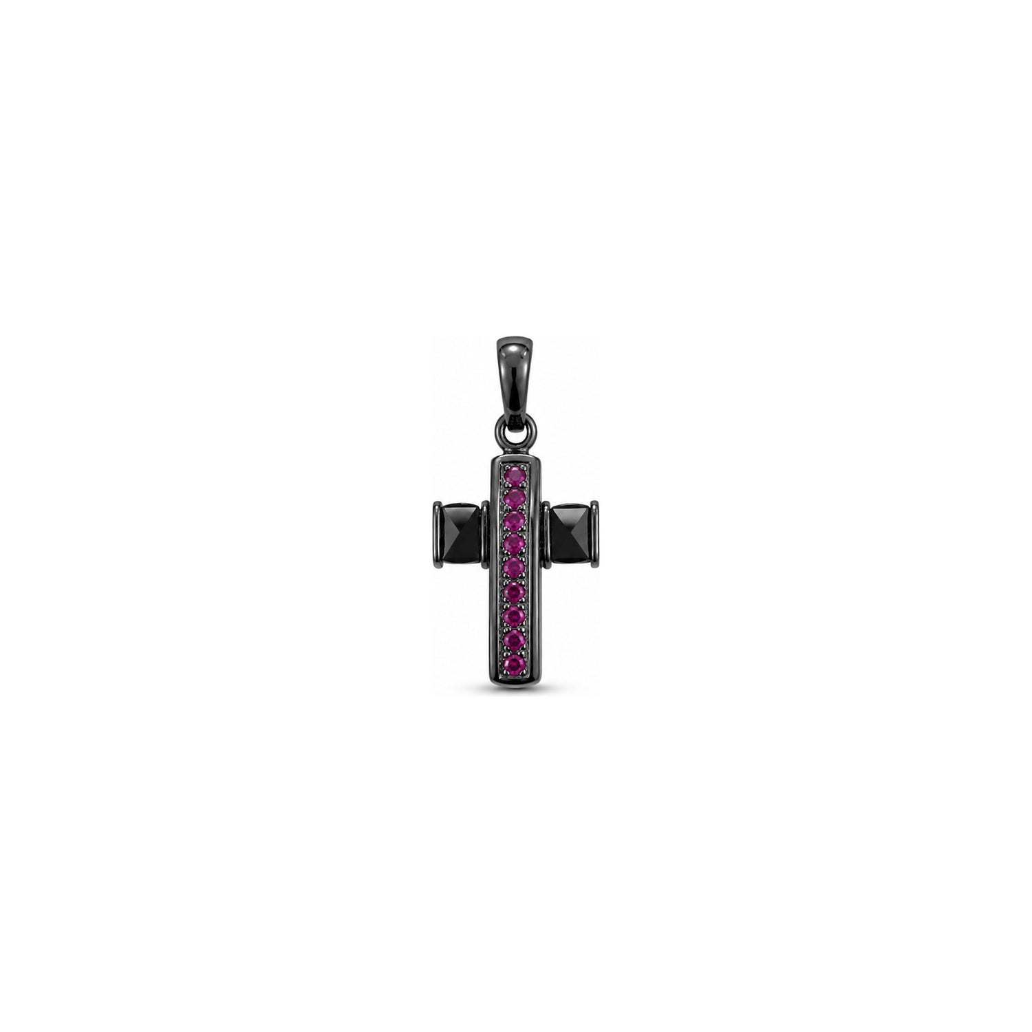 Ciondolo Croce con Pietre Fucsia e Nere Oro 18 Carati Urigold