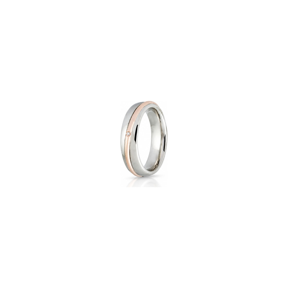 Anillo Aniversario Saturno en Oro Blanco y Rosa 18 Quilates Unoaerre con Diamante ct 0,01