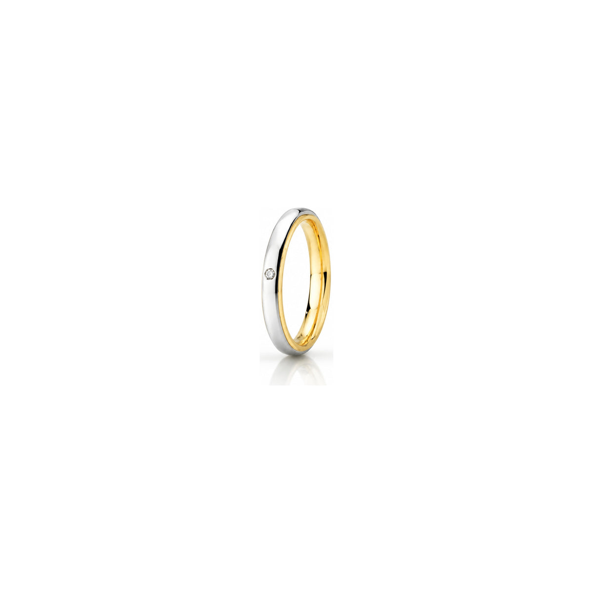 Fede Nuziale Cassiopea Slim in Oro Bicolore 18 Carati Unoaerre con Diamante ct 0,01