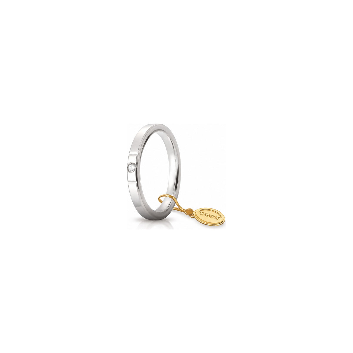 Fede Nuziale Cerchi di Luce in Oro Bianco 18 Carati Unoaerre - 2,5 mm con Diamante ct 0,03